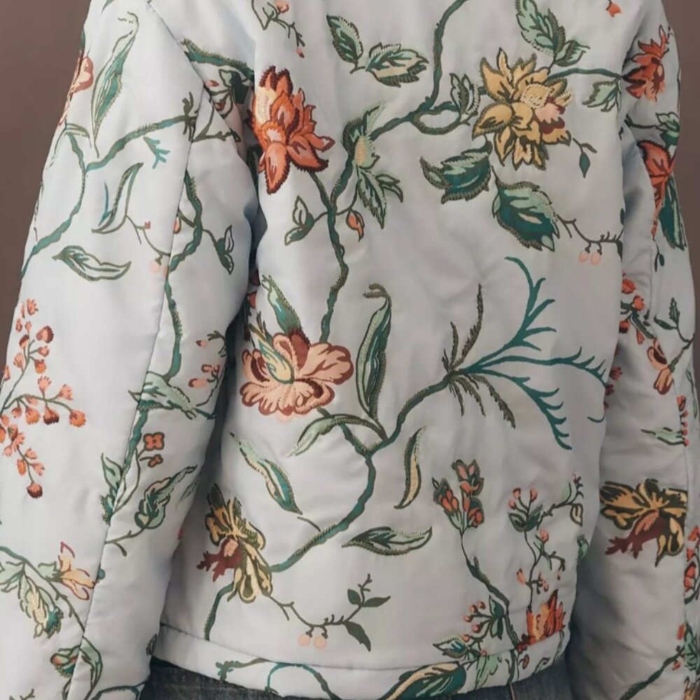 Anthropologie Dahlia Floral Bomber Jacket - Light Blue - L - NWT - Picture 2 of 8